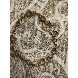 1/20 12k gold Cable Link Chain Bracelet w/ 9 Marquise Clear Bezel Stones